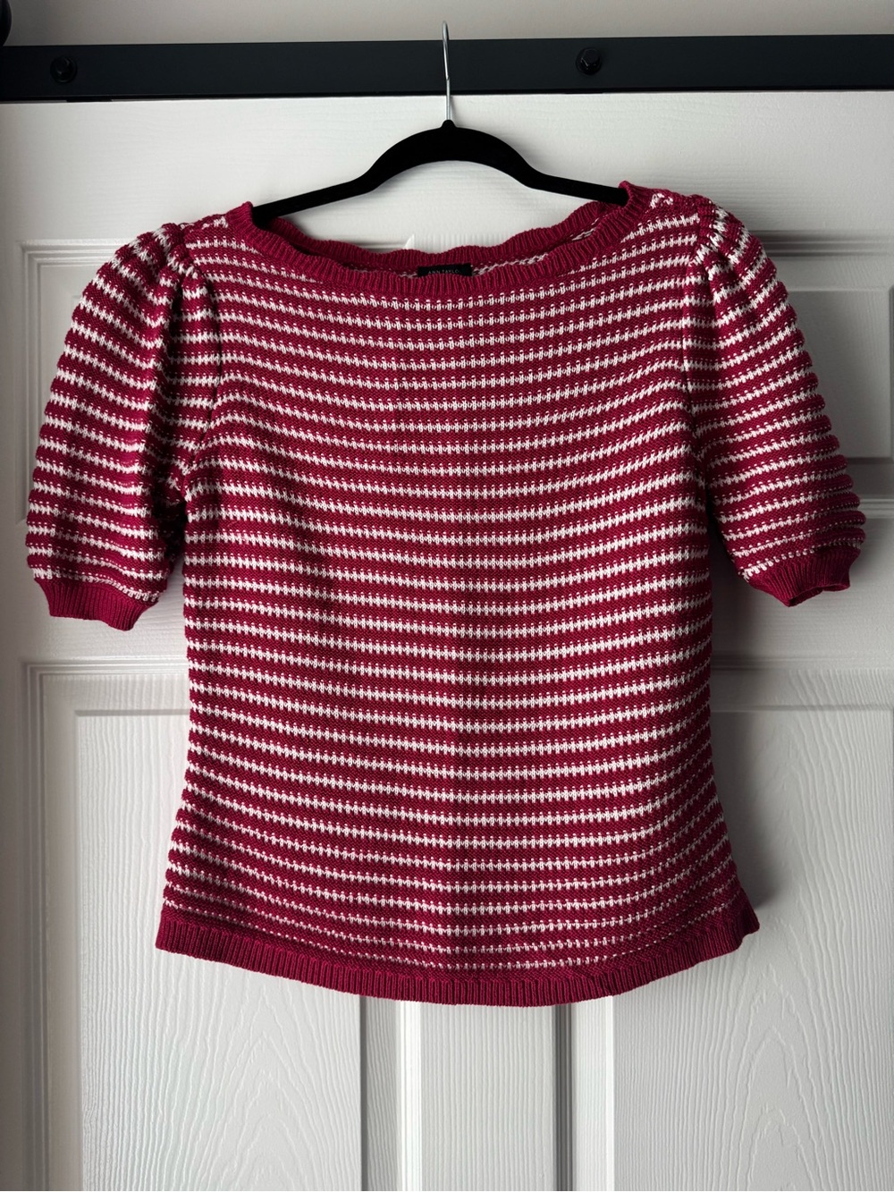 Ann Taylor Factory Striped Puff-Sleeve Sweater 100% Cotton Medium